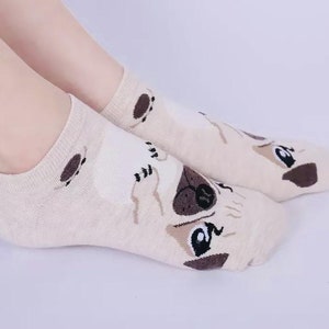 Pug Theme Ankle Socks, Pug Pattern Novelty Cotton Pug Socks for Women, Pug Gift for Her, Pug Mom Gift, Cute Pug Dog Clothes, Girls Apparel