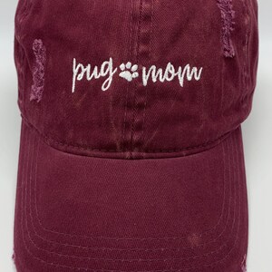 Pug Hat, Pug Mom Hat, Pug Gift for Women, mothers Day gift, Pug Mamas, Embroidered Vintage Wine Baseball Hat for Pug Lovers, Pug Owner Gift