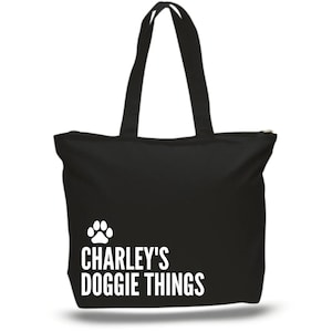 Personalized Dog Name Travel Bag, Custom Dog Tote Bag, Useful Dog Gifts for Women, Dog Stuff Canvas Tote, Dog Mom Personalised Christmas