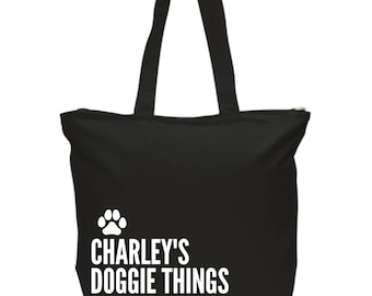 Personalized Dog Name Travel Bag, Custom Dog Tote Bag, Useful Dog Gifts for Women, Dog Stuff Canvas Tote, Dog Mom Personalised Christmas