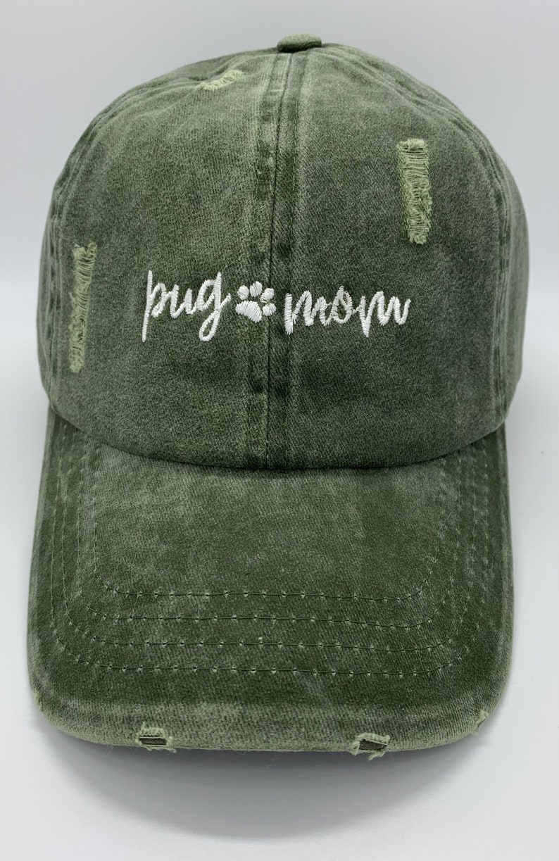 Pug Mom Baseball Cap Olive Distressed Vintage Wash Pug Gifts Pug Lover Gift