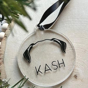 Pug Ears, Custom Pug Ear Personalized Pug Christmas Ornament for Pug Lovers Pug Ear Outline Memorial Custom Name Pug Forever Loved Ornament