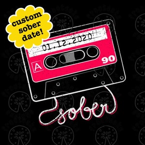 Sober Tape Cassette Custom Greetings Card, Personalisable Sobriety Gift, Sober Anniversary Card