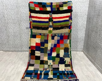 Vintage Boucherouite Rug, Handwoven Moroccan carpet, Interior Design, Home Decor ( 137 x 258 CM ) Free Shipping