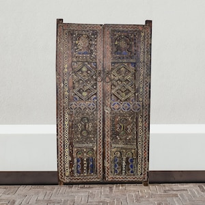 Two Vintage Moroccan Handmade Door, Moroccan Double Parts Wooden Door, Berber Boho Door (102x179x5 Cm) Free Shipping