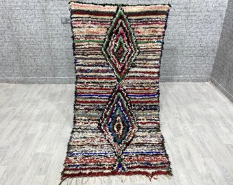 Multi Color Boucherouite Carpets, Vintage Boucherouite Rugs, Moroccan Carpets ( 3.3 Ft x 6.8  Ft )