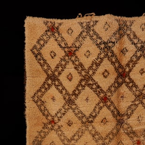 Pu&ograve; includere: Un tappeto beige con un motivo geometrico di rombi marroni e accenti rossi. Il tappeto &egrave; realizzato in un materiale morbido e soffice.