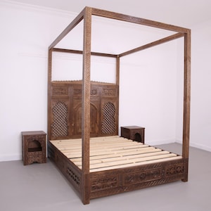Custom canopy bed frame - Canopy bed frame - Bed frame - Queen bed frame - moroccan canopy bed frame - moroccan bed frame - Vintage decor