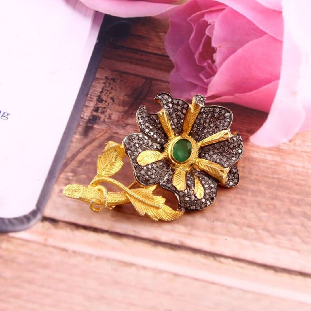 Natural Emerald Pendant & Brooch Diamond Jewelry Emerald Etsy UK
