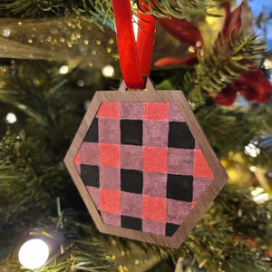 Wooden Christmas Ornament - Buffalo Plaid - Buffalo Check - Deer