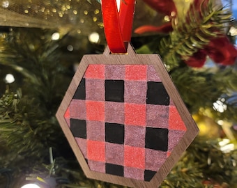 Wooden Christmas Ornament - Buffalo Plaid - Buffalo Check - Deer