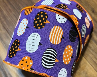 10 yds. Pumpkin wire edged ribbon, 4” wide wire ribbon, Ribbon for wreaths, Halloween ribbon