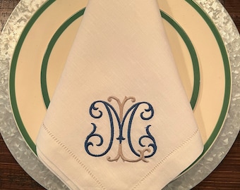 Embroidered linen dinner napkins, 2 letter monogram, couture font monogram, wedding napkins, gifts for her, personalized napkins, home decor