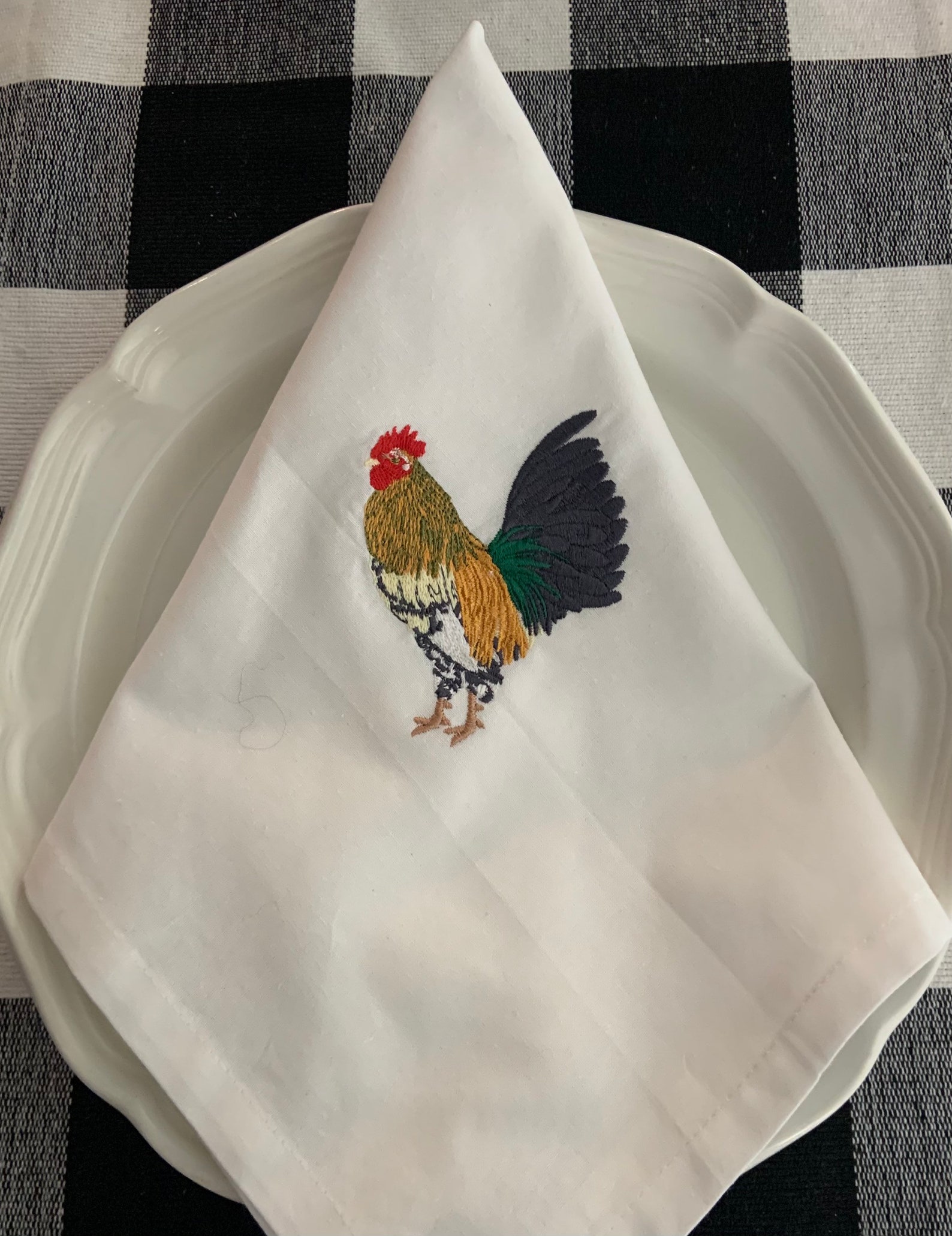 Embroidered Cloth Napkins set of 4 Farmhouse Napkins Rooster Etsy