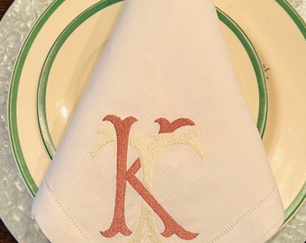 Embroidered linen dinner napkins, two letter monogram, chic font, wedding napkins, housewarming gift