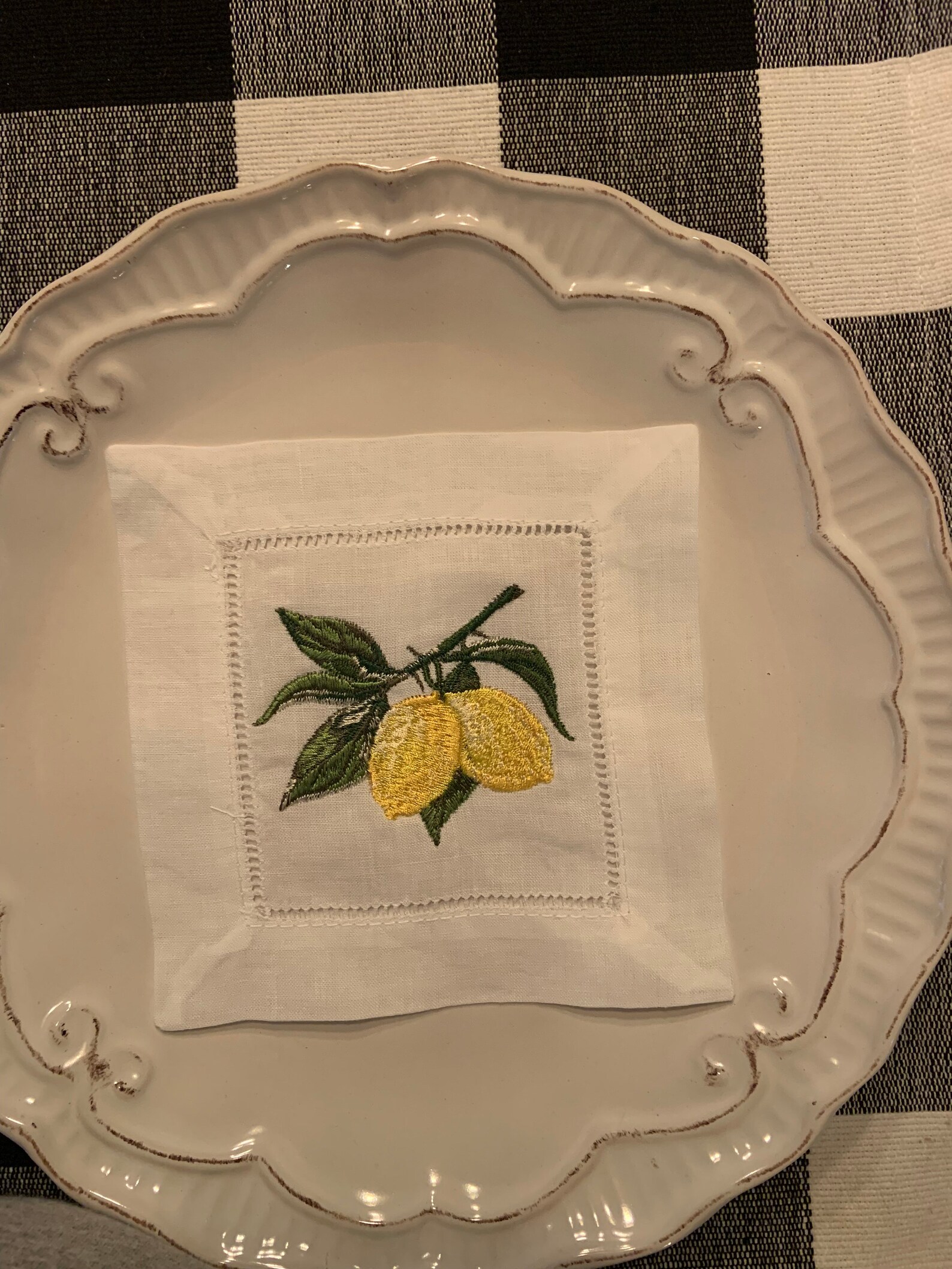 Embroidered Linen Cocktail Napkins Lemon Cocktail Napkins Etsy