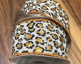 10 yard ribbon, Wired edged ribbon, leopard print ribbon, ribbon for wreaths, fall ribbon