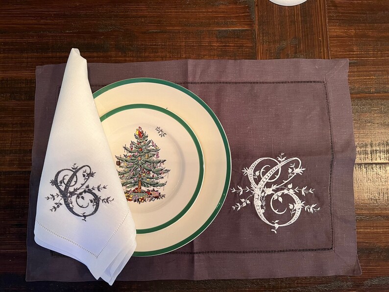 Embroidered Linen Dinner Napkin Monogram Napkins Initial Etsy