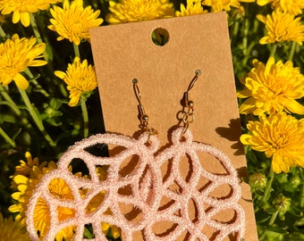 Embroidered earrings, Dangle earrings, Lace Earrings, Green Earrings