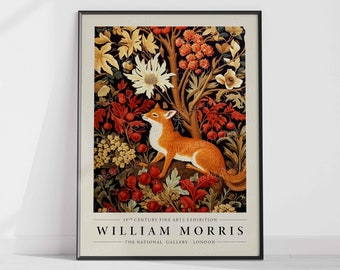 William Morris Red Fox Wall Art Print, Vintage Art, Wall Decor, Cotton Print, Exhibition Poster, Edwardian, Victorian, Gothic, Baroque, Dog