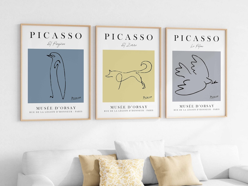 Pablo Picasso Animal Line Art Prints, Vintage Art Posters, Home/Wall Decor, Exhibition Poster, Cat, Dog, Horse, Penguin, Bull, Butterfly image 8