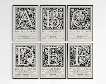 William Morris Letters/Alphabet Prints, Vintage Art, Home/Wall Decor, Wall Hanging, Floral Patterns, William Morris Exhibition Poster
