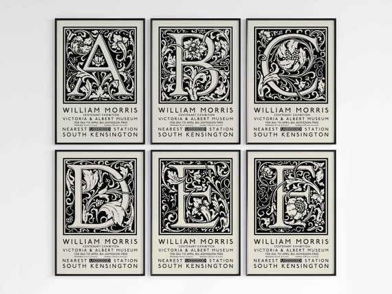William Morris Letters/alphabet Prints, Vintage Art, Home/wall
