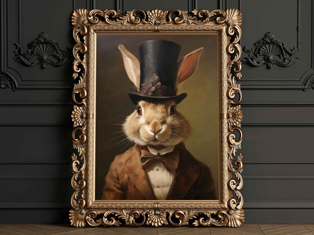 Rabbit Vintage Renaissance Style Animal Portrait Oil Painting, Quirky ...
