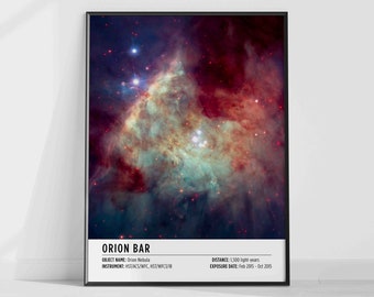 Orion Bar Nebula Hubble Space Telescope Poster Print, JWST, HST, Euclid, NASA, Wall Art Space, Solar System, Astronomy, Stargazing, Galaxy