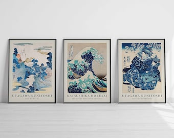 Katsushika Hokusai & Utagawa Kuniyoshi Exhibition Posters, Japanese Art Prints, Traditional, Wall Art Decor, The Great Wave Off Kanagawa