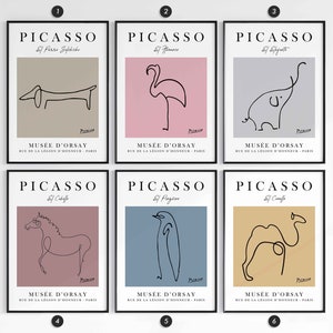 Pablo Picasso Animal Line Art Prints, Vintage Art Posters, Home/Wall Decor, Exhibition Poster, Cat, Dog, Horse, Penguin, Bull, Butterfly
