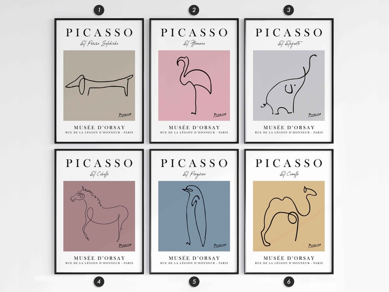 Pablo Picasso Animal Line Art Prints, Vintage Art Posters, Home/Wall Decor, Exhibition Poster, Cat, Dog, Horse, Penguin, Bull, Butterfly image 1