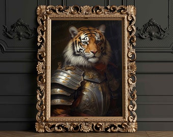 Tiger Vintage Renaissance Animal Portrait Oil Painting, Quirky Animal Art, Funny Animal Wall Art Print, Medieval, Victorian, Gothic, Baroque