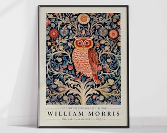William Morris Tree Of Life Owl Wall Art Print, Vintage Art, Wall Decor, Cotton Print, Exhibition Poster, Edwardian,Victorian,Gothic,Baroque