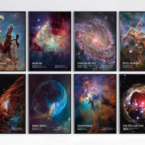 Hubble Space Telescope Poster Prints, HST, JWST, NASA, Wall Art Decor, Space, Solar System, Astronomy, Zodiac, Science, Moon, Nebula