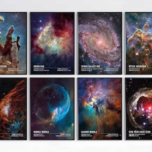 Hubble Space Telescope Poster Prints, HST, JWST, NASA, Wall Art Decor, Space, Solar System, Astronomy, Zodiac, Science, Moon, Nebula