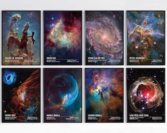 Hubble Space Telescope Poster Prints, HST, JWST, NASA, Wall Art Decor, Space, Solar System, Astronomy, Zodiac, Science, Moon, Nebula