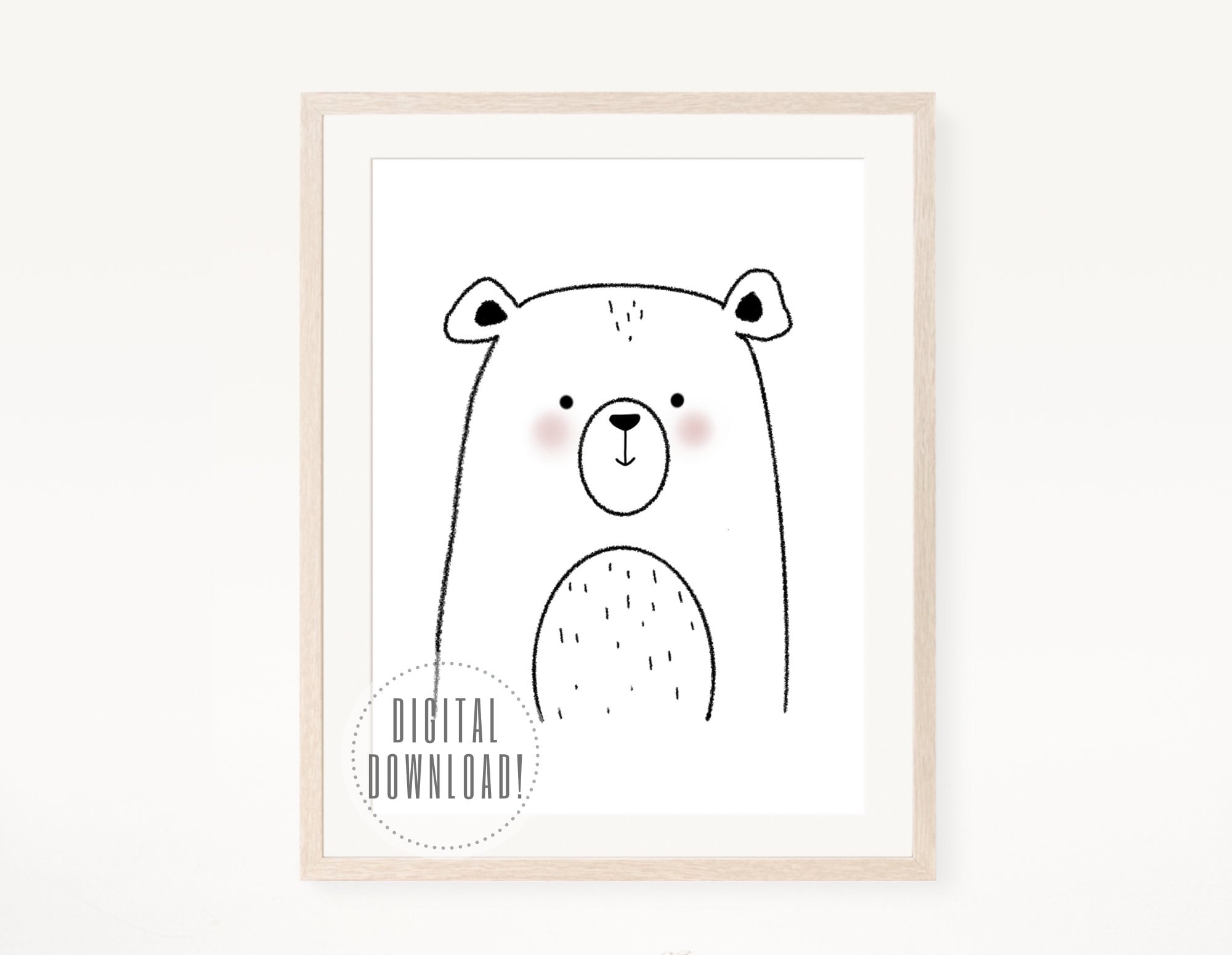 Drawn Animal Art Bear Art With Blush Cheeks In pdf Or jpg Girl Etsy
