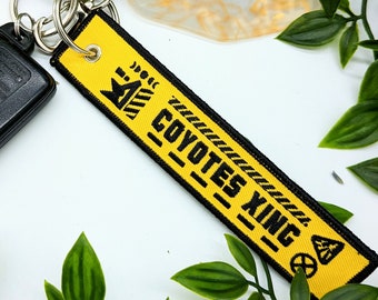 COYOTES XING Embroidered Keychain - 5.5 Inch Luggage Tag Travel Tech Caution Street Sign Cryptid Canine