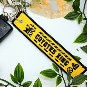 COYOTES XING Embroidered Keychain - 5.5 Inch Luggage Tag Travel Tech Caution Street Sign Cryptid Canine