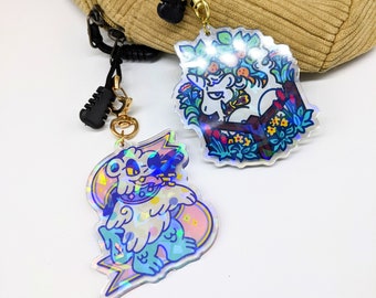 Medieval Beasts Clear Acrylic Holographic Charms - 2.75 Inch Keychain Unicorn Chimera Cartoon Cute