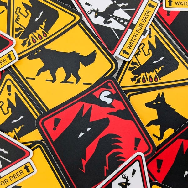 Creature Road Signs Vinyl Sticker Set - 3” Waterproof Decals for Computer & Car