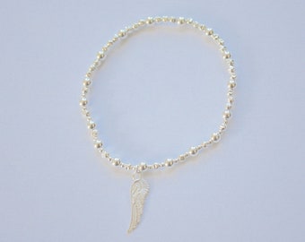 Sterling Silver Bracelet with Angel Wing Charm Stacking