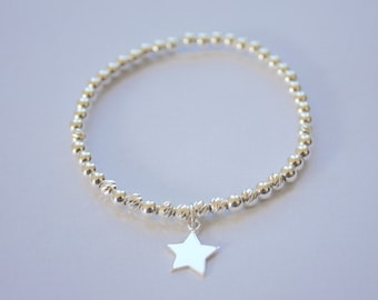 Sterling Silver Bracelet with Star Charm Stacking