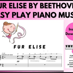 Fur Elise by Beethoven  Piano Sheet Music | instant DIGITAL MUSIC DOWNLOAD | Beginner Piano/Adult Beginners | Easy piano pieces | pdf |