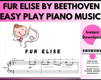 Fur Elise by Beethoven  Piano Sheet Music | instant DIGITAL MUSIC DOWNLOAD | Beginner Piano/Adult Beginners | Easy piano pieces | pdf |