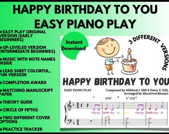 Happy Birthday to You | Piano Sheet Music | instant DIGITAL MUSIC DOWNLOAD | Beginner Piano/Adult Piano Beginners | Easy piano pieces | pdf
