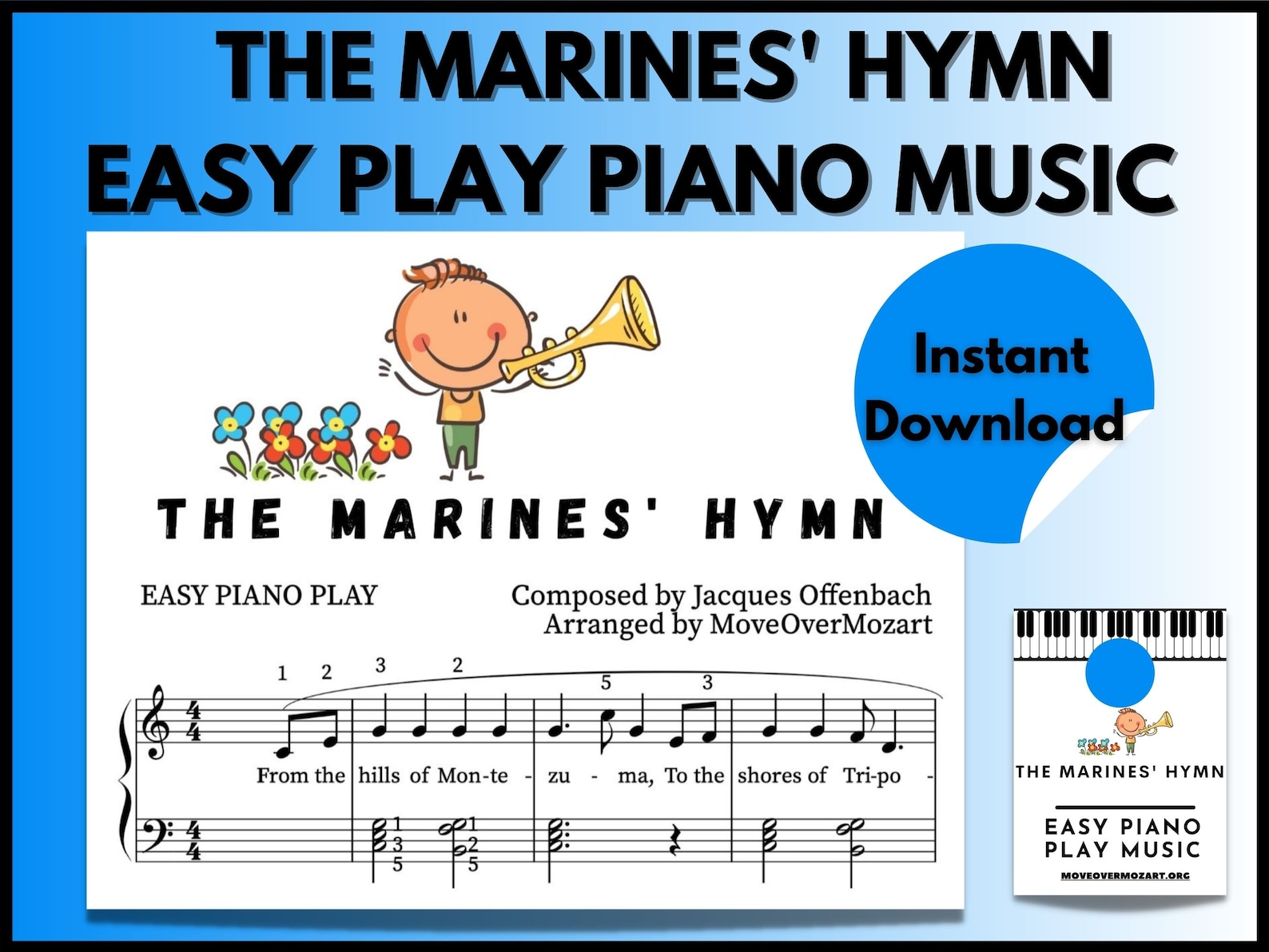 The Marines' Hymn Piano Sheet Music Instant DIGITAL MUSIC DOWNLOAD Beginner /adult Piano ...