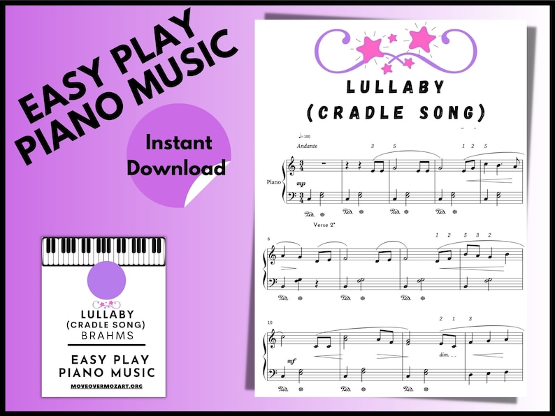 Brahms Lullaby cradle Song Piano Sheet Music Instant Etsy