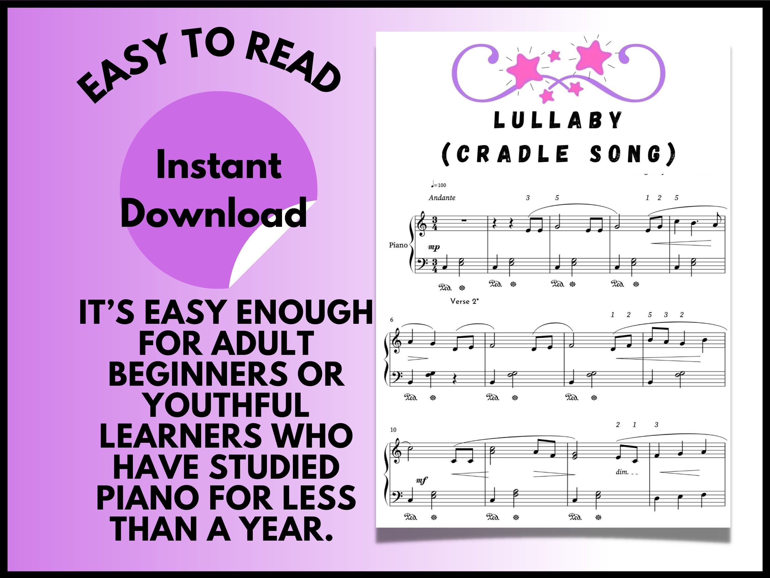 Brahms Lullaby cradle Song Piano Sheet Music Instant Etsy UK